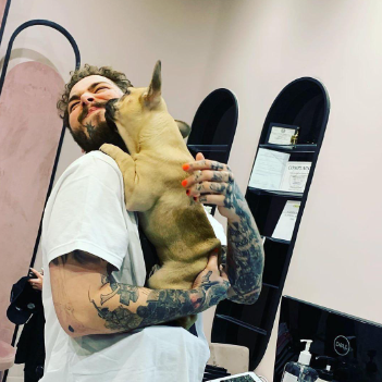 An image of Post Malone and his dog 