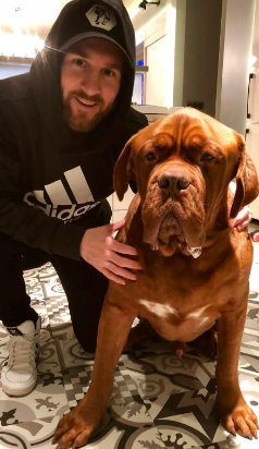 An iamge of Messi and Dog