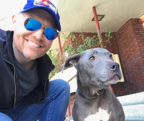 An image Bill Burr with his Pitbull