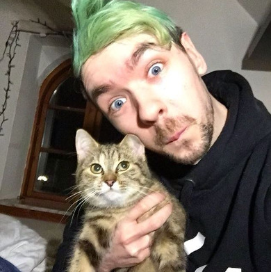An image of Jacksepticeye with his cat BB
