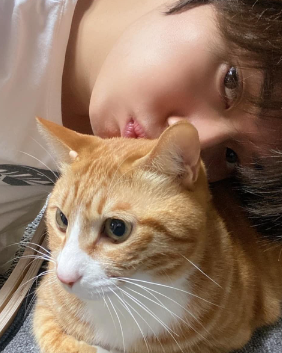 An image of Lee Know with his Cat