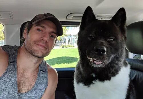 AN image of Henry Cavill with his Dog
