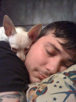 An image of Frank Iero with Dog