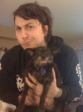 An image of Frank Iero 
 with Dog